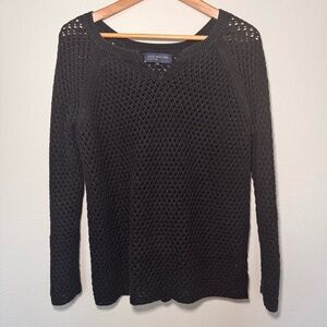 Jones New York Black Open Knit Crochet Sweater Large